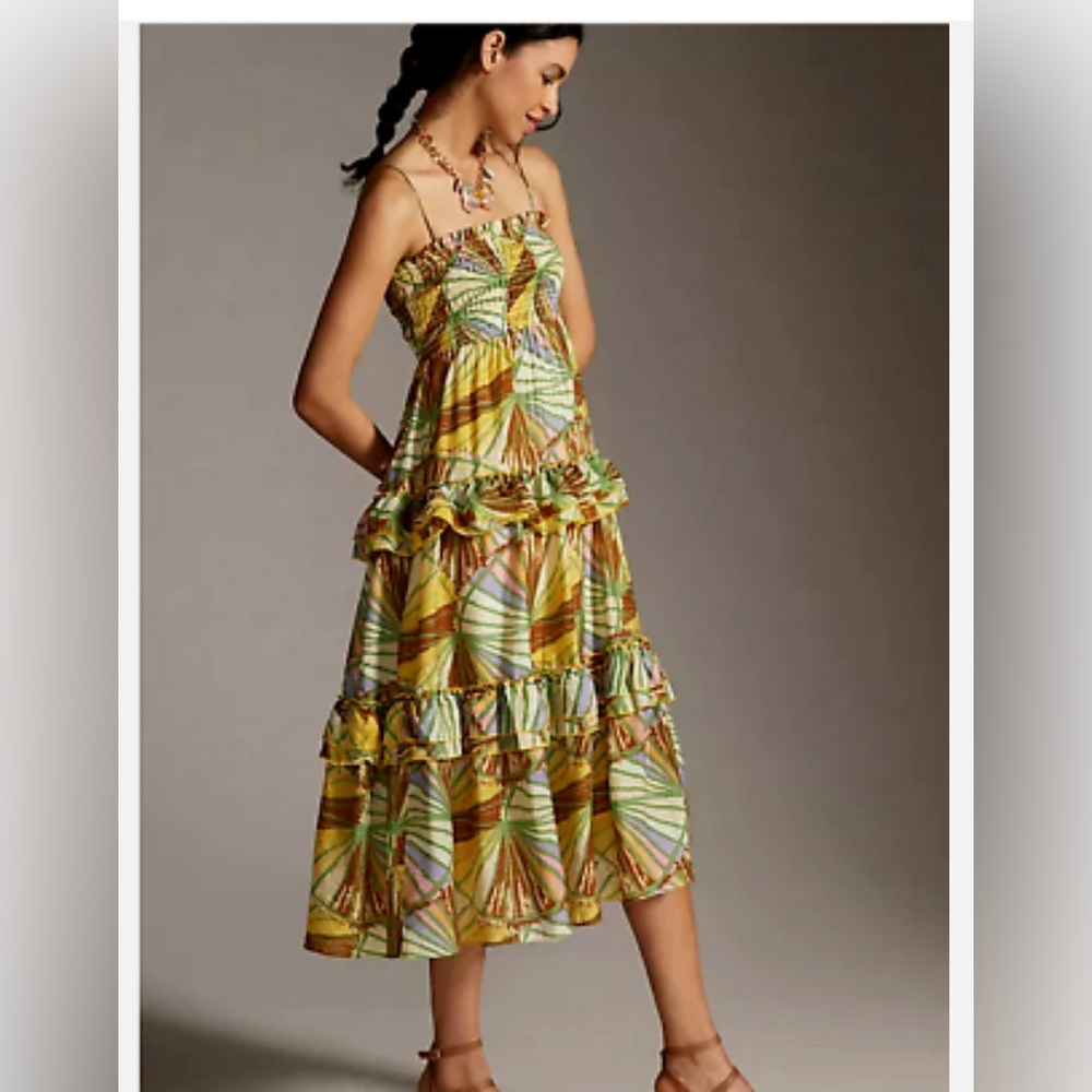 ANTHROPOLOGIE Smocked MIDI Dress Size Medium | MARE MARE X Anthropologie - Picture 2 of 8